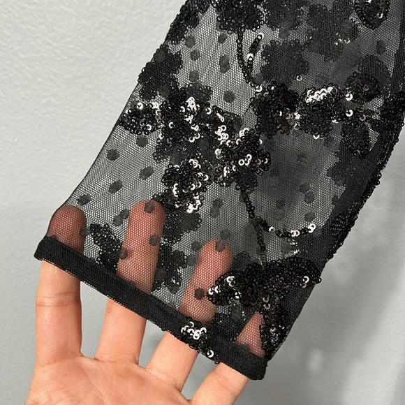 Wallis Black Mesh Net Sheer Sequin 3/4 Sleeve Tunic Top size US 8 - Picture 9 of 10